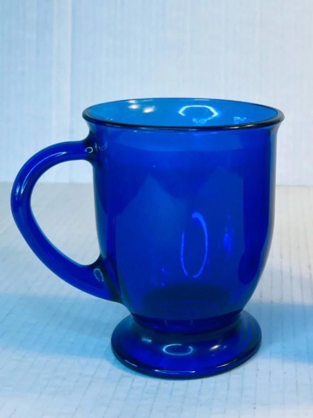VTG Cobalt Blue Glass Pedestal Mugs - Set of 2 16oz